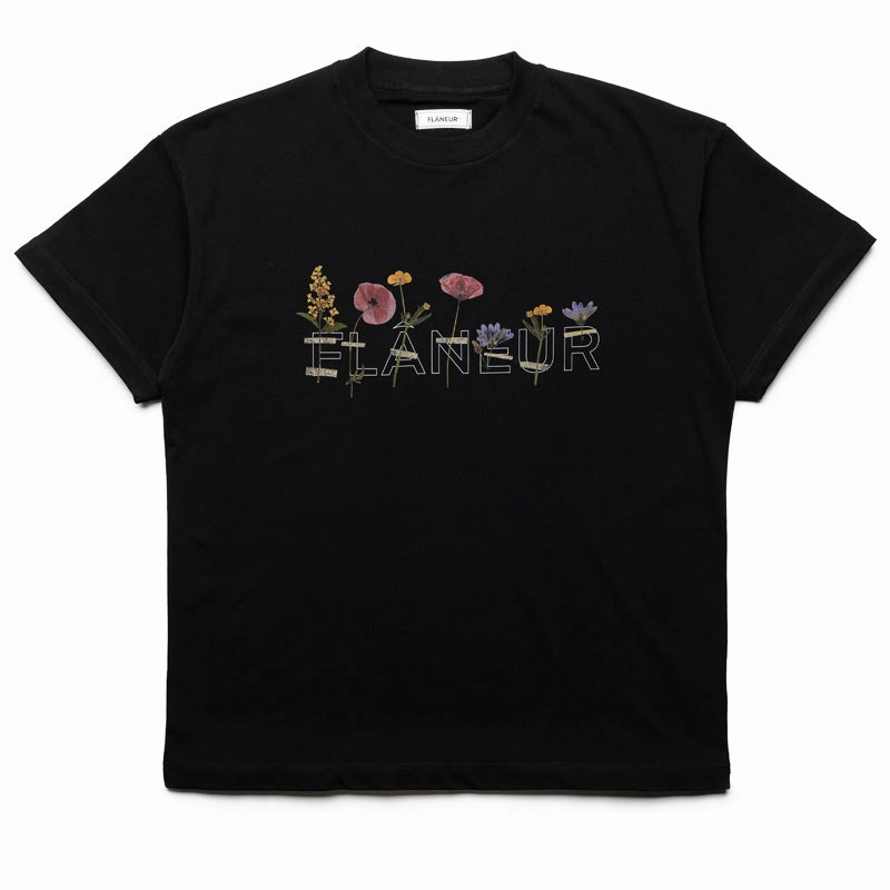 Flaneur Botanical Tee - Black Relaxed Wearable Boat neck style