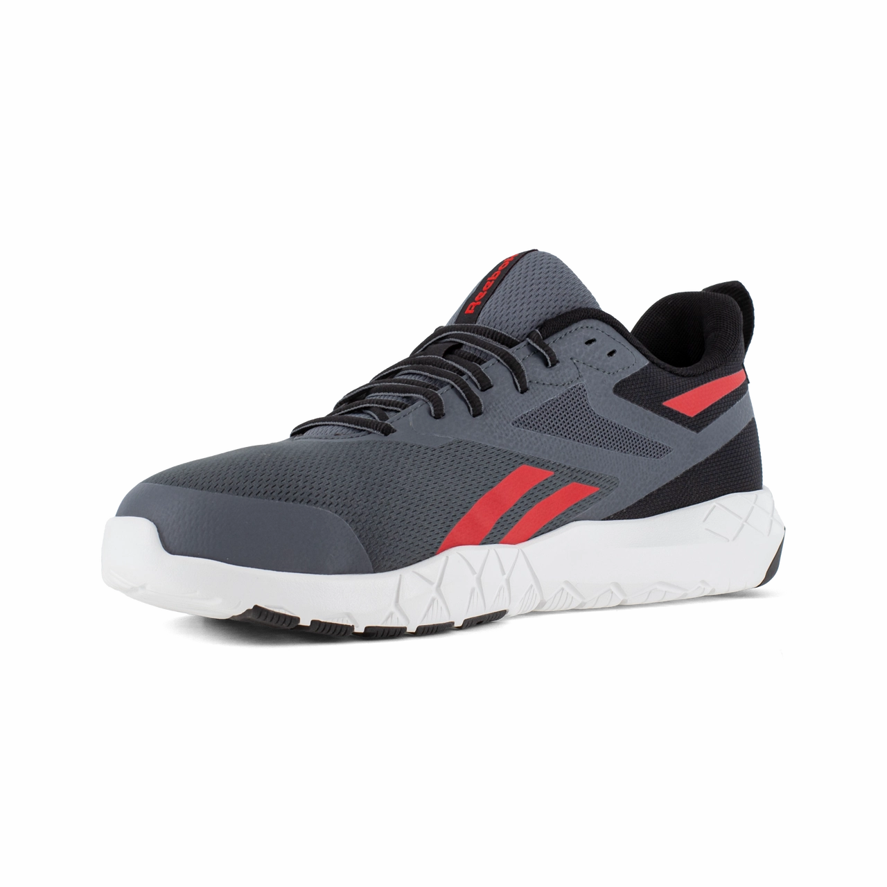 Reebok Work Flexagon Force XL Work RB5443 Men's Athletic Work Shoe In Gray and Red Torsional Stability Frame