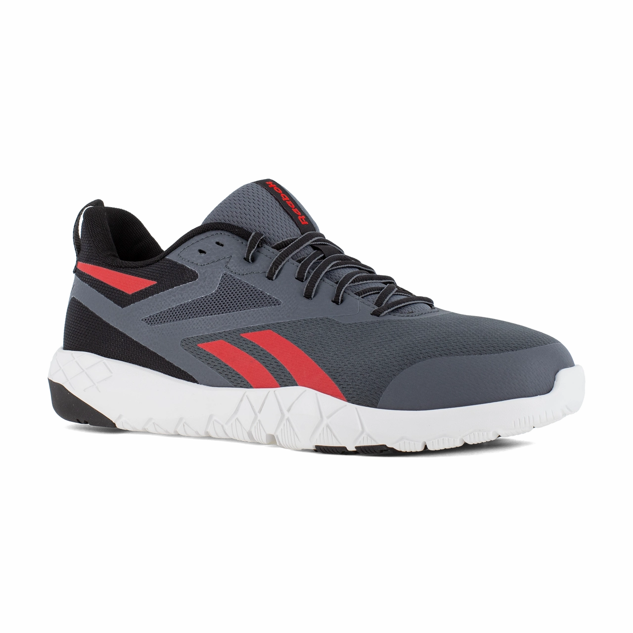 Reebok Work Flexagon Force XL Work RB5443 Men's Athletic Work Shoe In Gray and Red Lace Lock System waterproof hiking sneakers