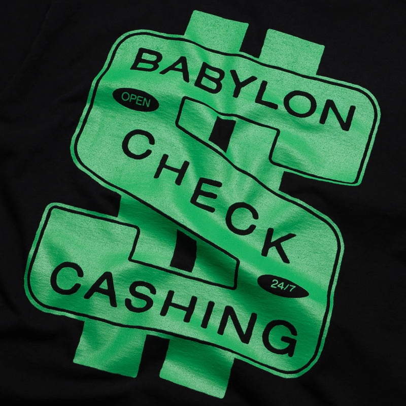 Stylish Scarf Cold Weather Outfit Babylon Check Cashing Tee - Black