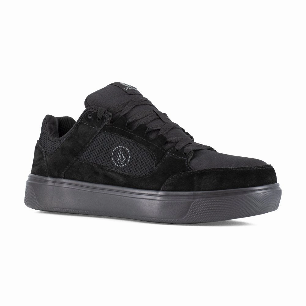 Volcom Men's Skate Inspired Composite Toe Work Shoe Evolve Vm30232 In Triple Black Heavy Duty Traction