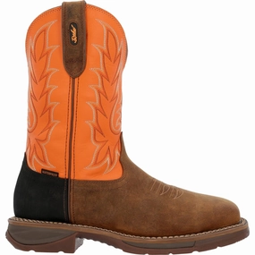 Durango? Workin' Rebel? Steel Toe Waterproof with InsulKul? Men's Work Boot Ddb0497 in Coffee And Monarch Orange Reinforced toe Anti Odor