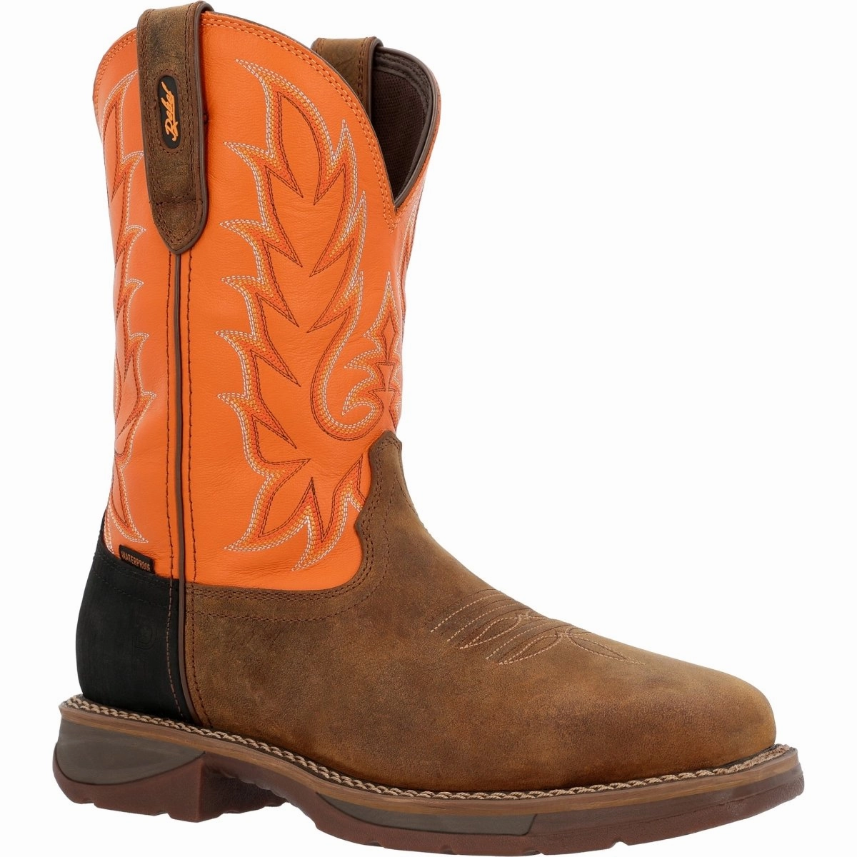 Durango? Workin' Rebel? Steel Toe Waterproof with InsulKul? Men's Work Boot Ddb0497 in Coffee And Monarch Orange Comfortable Support