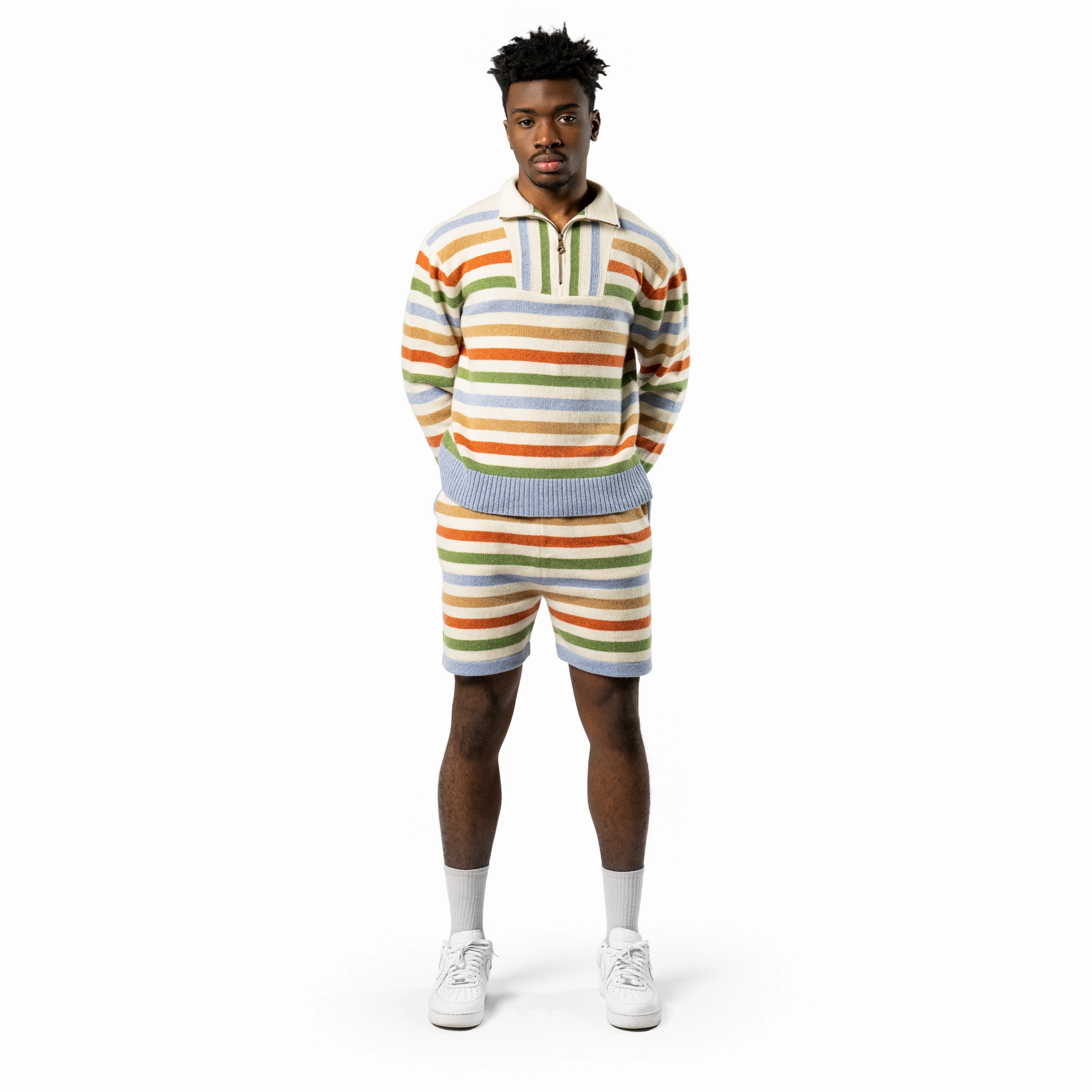 Tulle Soul Harden Striped Shorts - Blue/Camel/Green/Orange