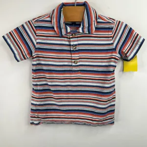 Size 2: Tea Blue/White/Orange Striped Collared T-Shirt Trendy