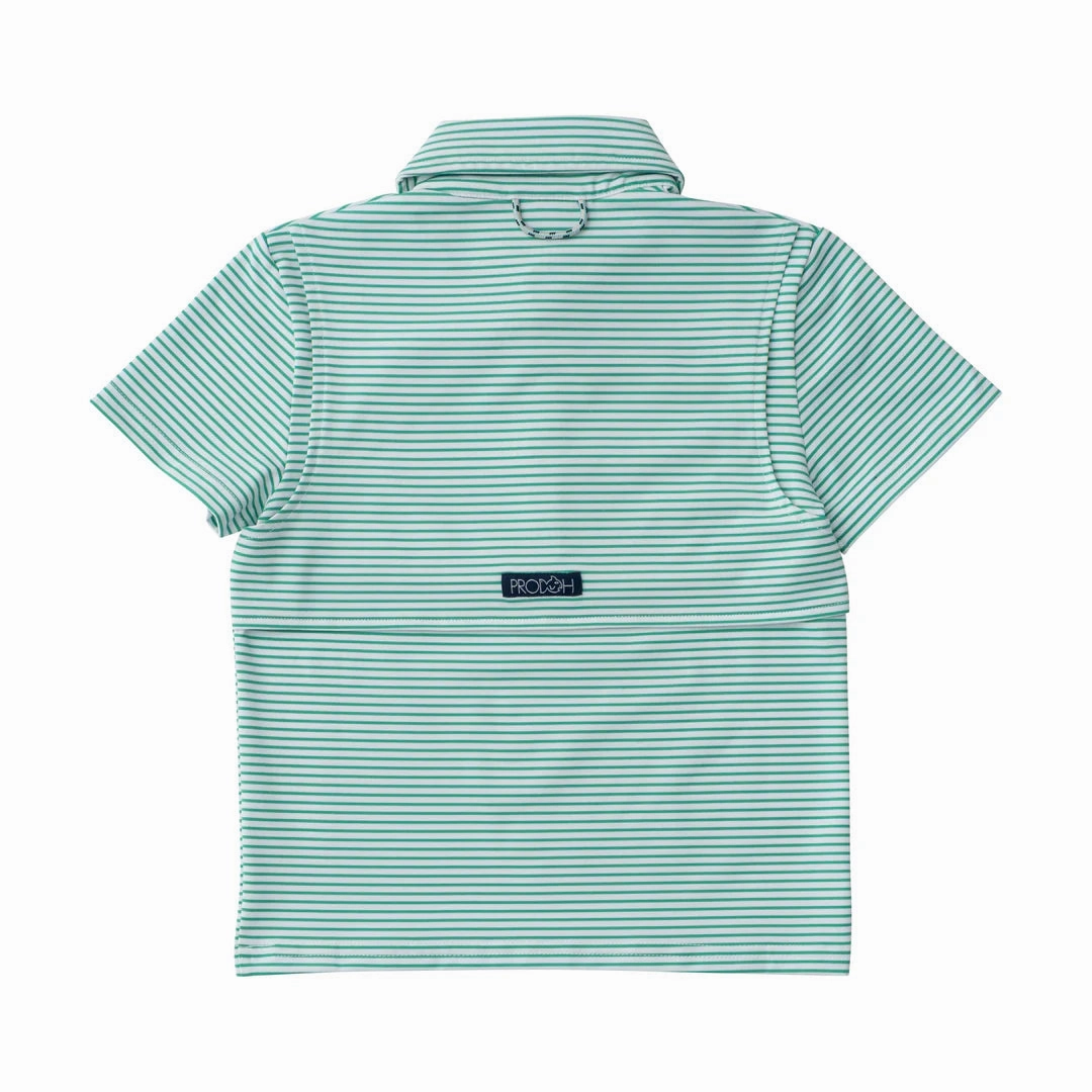 Boys Short Sleeve Pro Performance Polo in Simply Green Stripe Design Edge