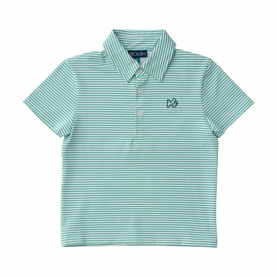 Boys Short Sleeve Pro Performance Polo in Simply Green Stripe Breathable Style