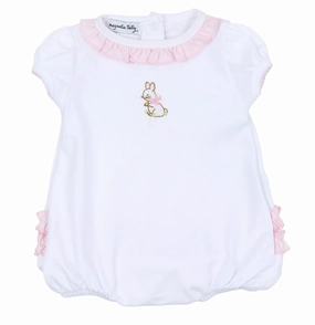 Vintage Bunny Pink Emb Ruffle Short Sleeve Bubble Pink Park Day AntiPillingCloth