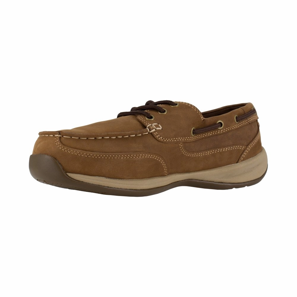 Rockport Three Eye Tie Work Boat Shoe Men's Steel Toe Sailing Club Rk6734 In Brown Wear Proof Gear