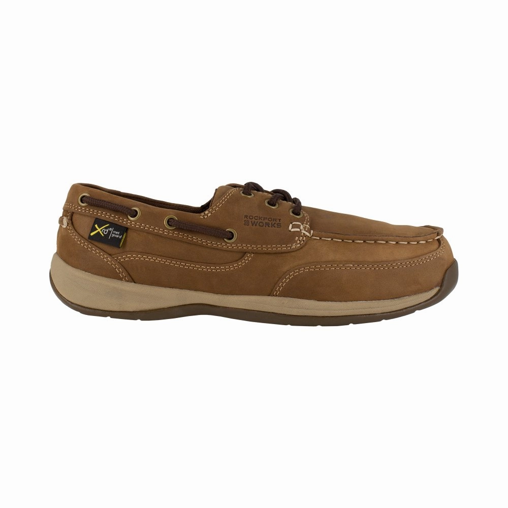 Rockport Three Eye Tie Work Boat Shoe Men's Steel Toe Sailing Club Rk6734 In Brown Thick Soles Long Term Wear