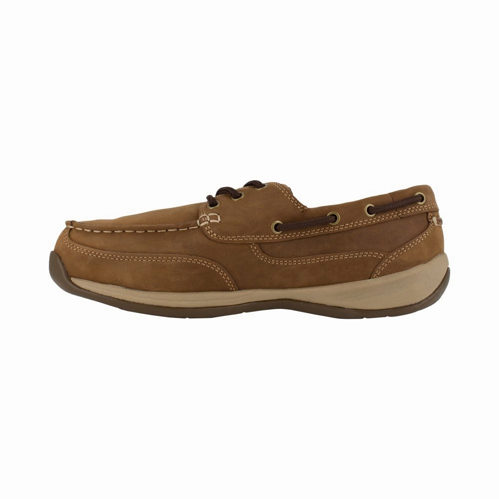 Durable Grip Shoes Waterproof Design Rockport Three Eye Tie Work Boat Shoe Men's Steel Toe Sailing Club Rk6734 In Brown