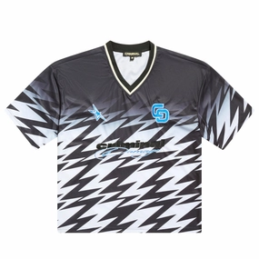Criminal Damage Lightning V Neck Jersey - Black/White Colorfast Technology HypoallergenicTextile