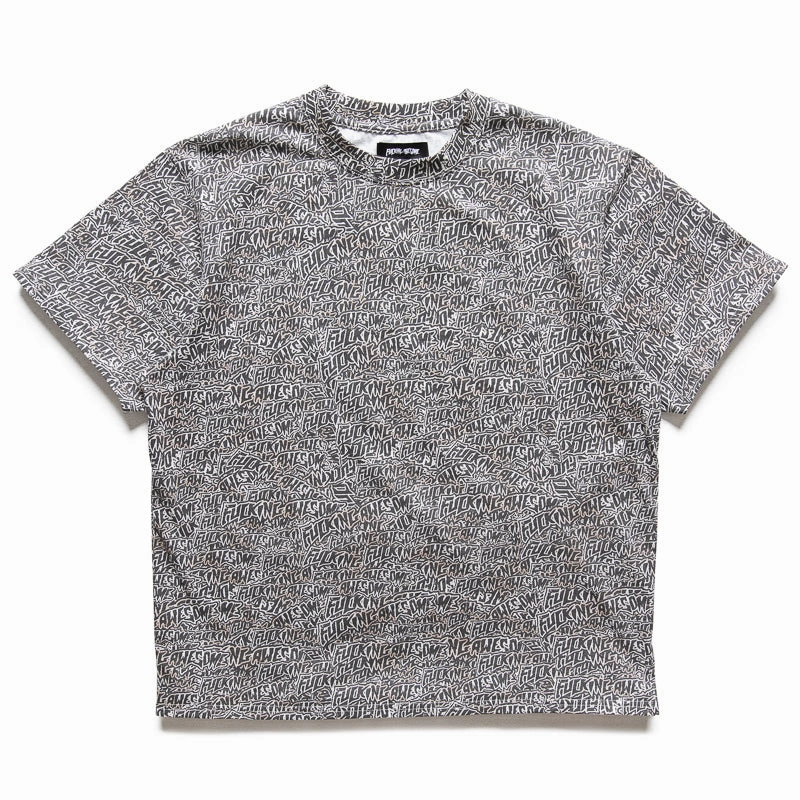 Relaxed Layers Light Flex Fucking Awesome Burnt Sticker Stamp Tee - Black/White