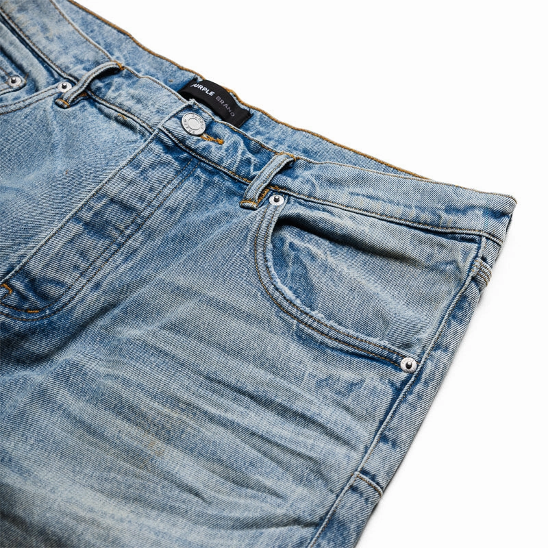 Permanent Crease Purple Brand Low Rise Skinny Leg Sandstone Jean - Light Indigo