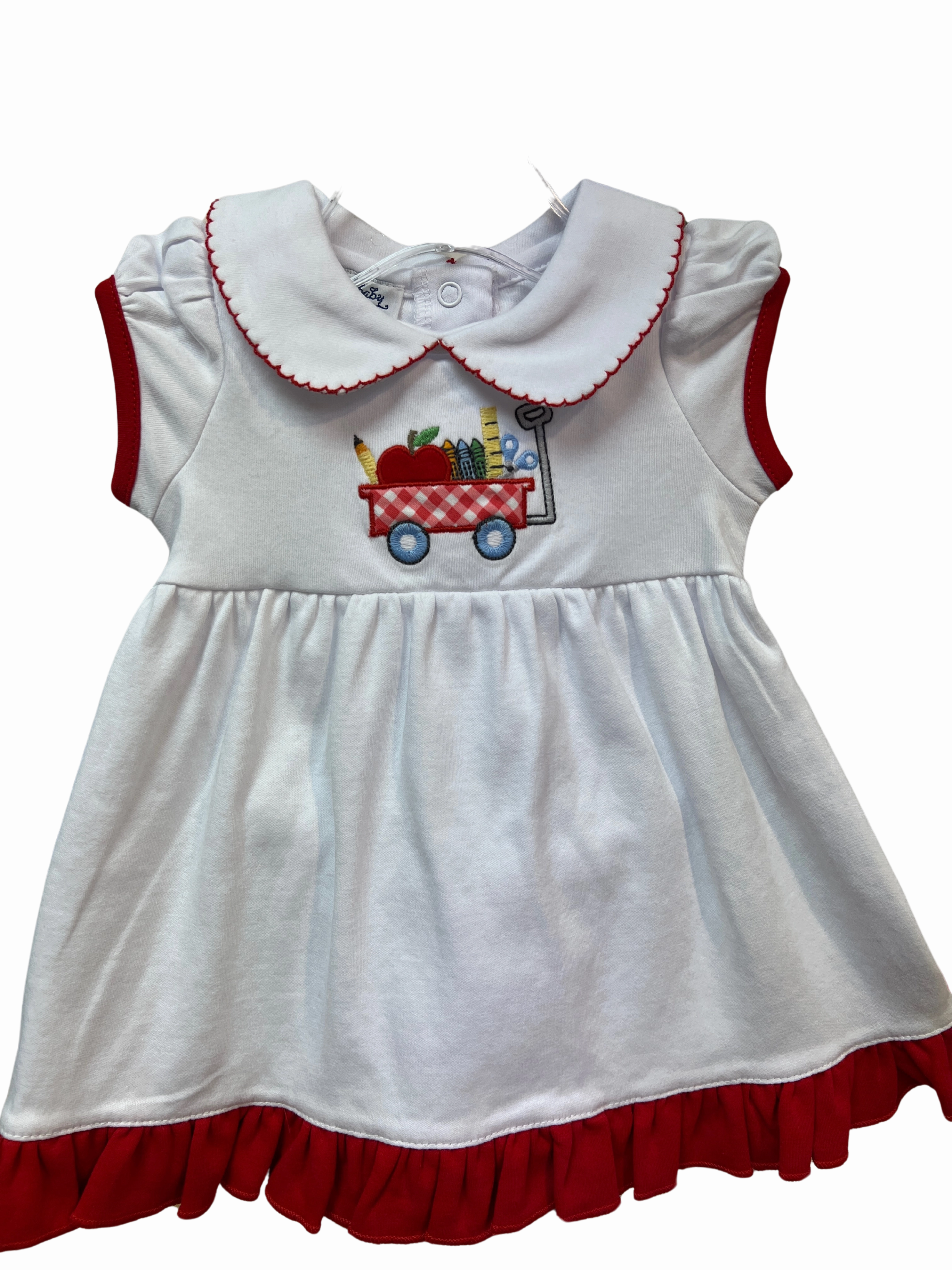 Night Out Strong Denim School Wagon Applique Short Sleeve Dress