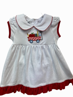 Formal Attire Street Fest School Wagon Applique Short Sleeve Dress