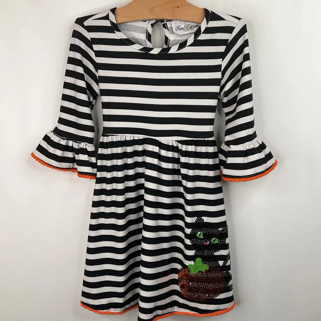 Fun Prints Size 2-3: Rare Editions Black/White/Orange Striped Long Sleeve Dress Resort wear for kids Piped
