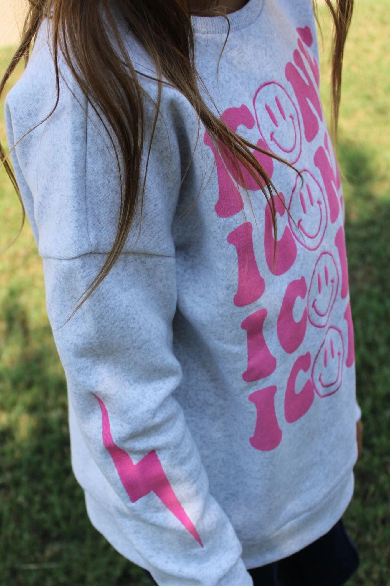 Iconic Happy Face Embroidery Graphic Tween Sweatshirt Wool Fit