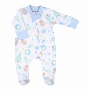 Sweet Gingerbread Zipper Footie - Light Blue Formal Attire FrictionResistant