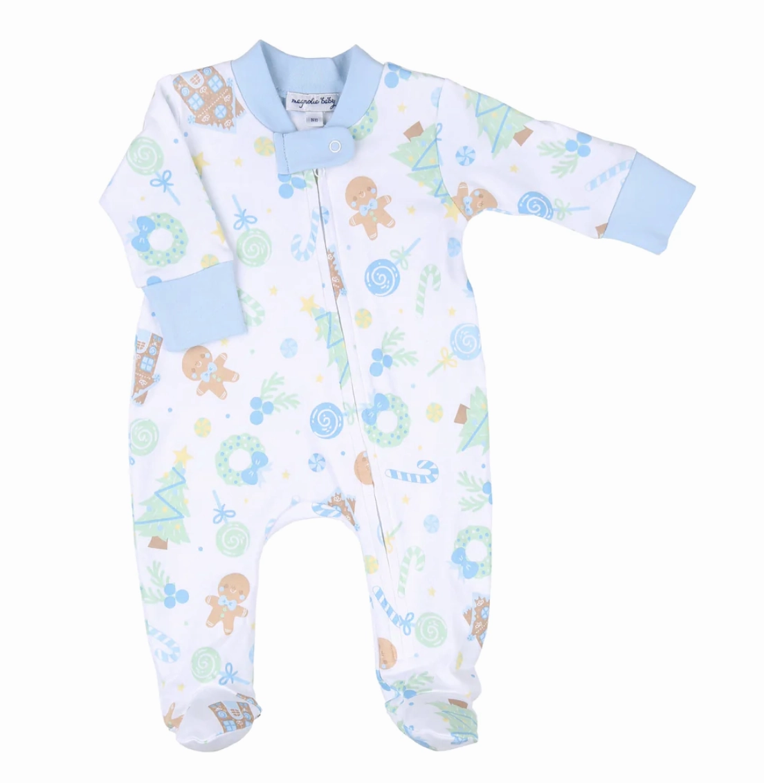 Sweet Gingerbread Zipper Footie - Light Blue Formal Attire FrictionResistant