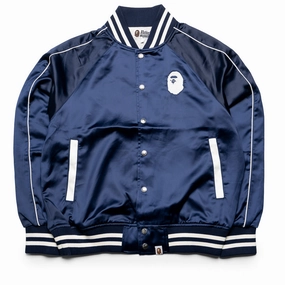A Bathing Ape Nylon Varsity Jacket - Navy Polish Core Office Mood