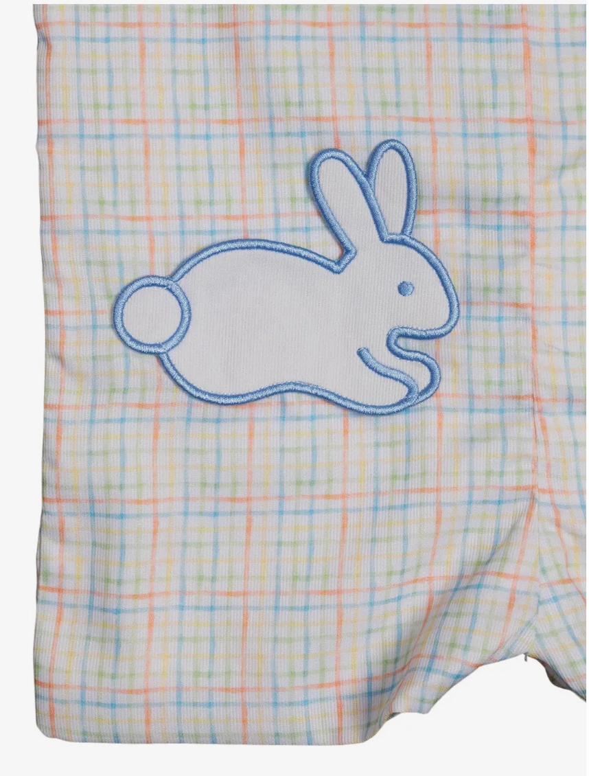 Rainbow Plaid Shortall with Bunny Mature Charm Active Apparel