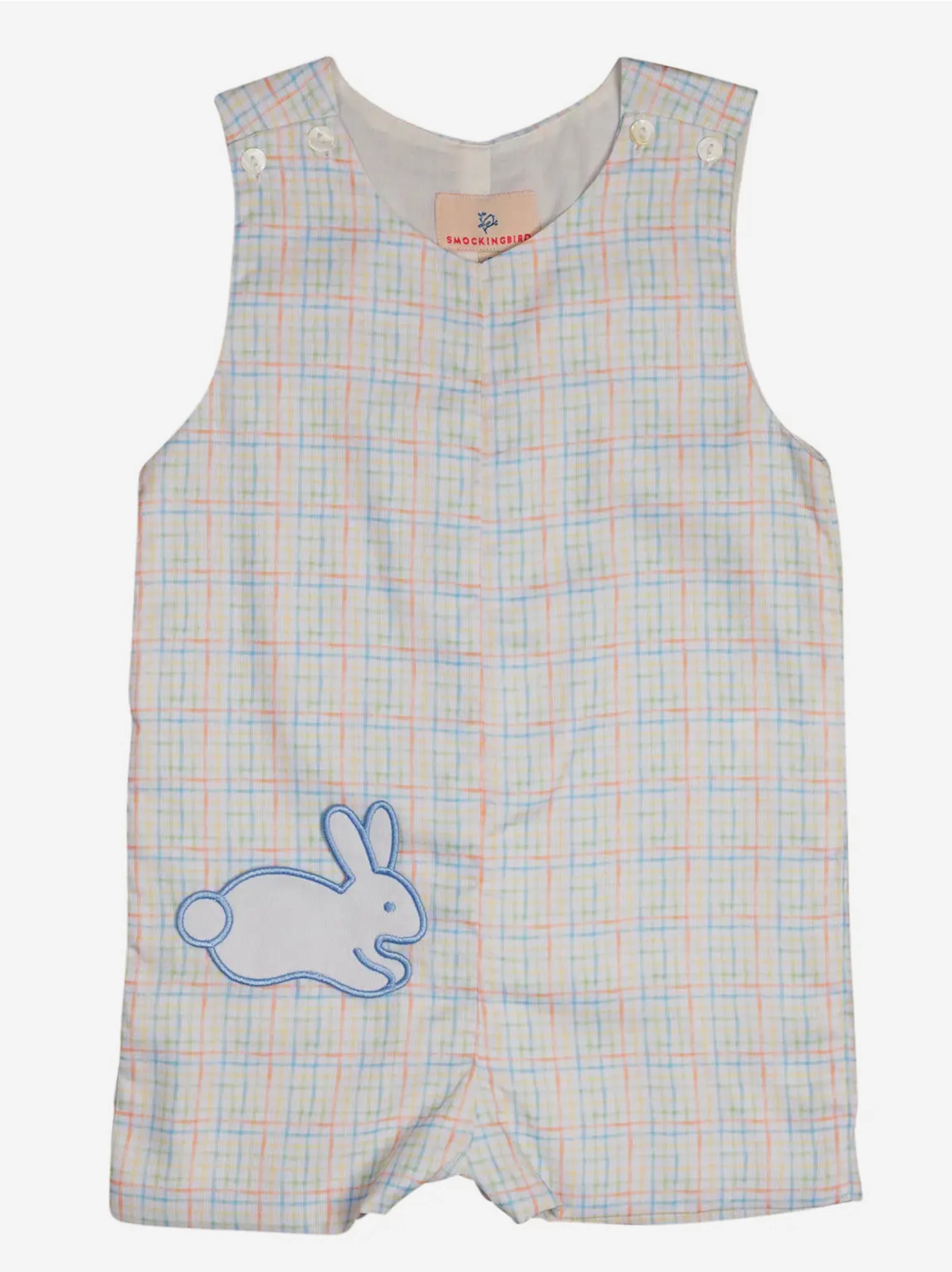 Insulated Outerwear Rainbow Plaid Shortall with Bunny