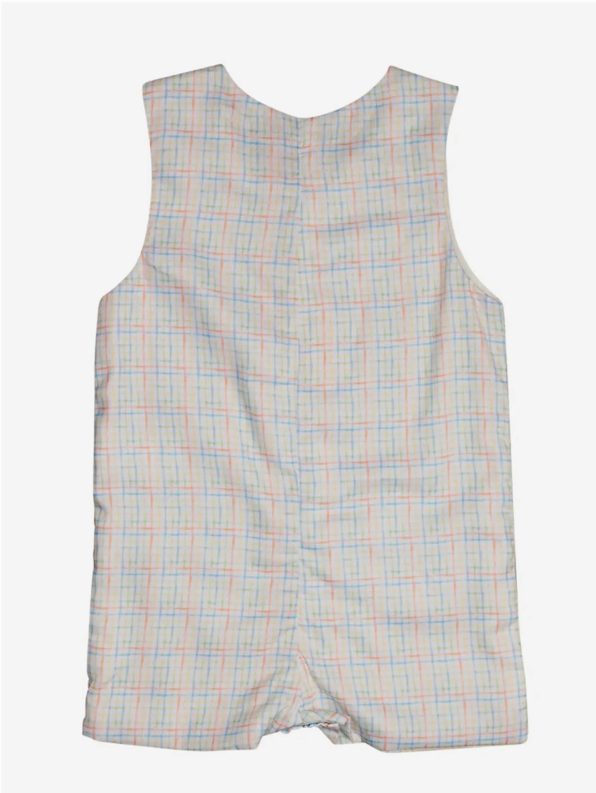Spirit Core Rain Proof Rainbow Plaid Shortall with Bunny