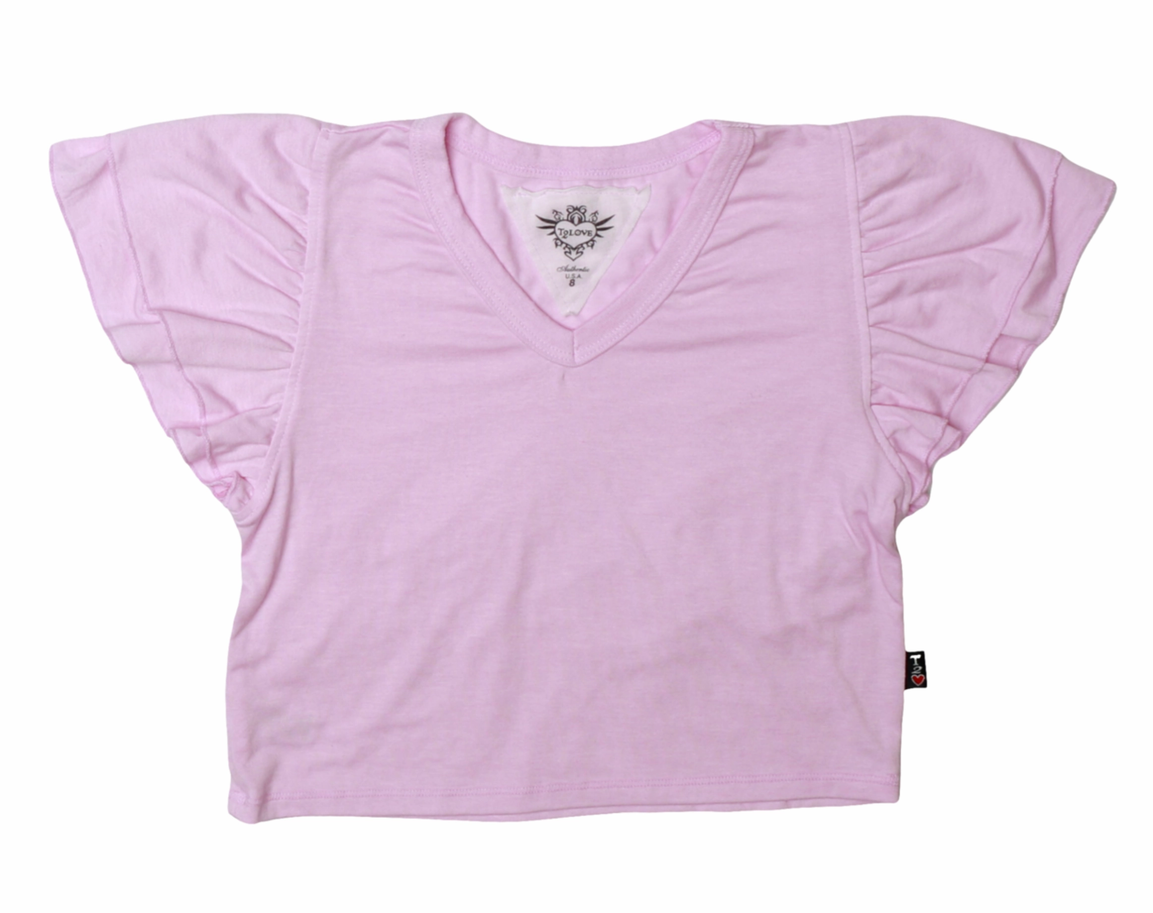 Ruffle Sleeve V Neck Top - Bubble Gum Pink Trend Base