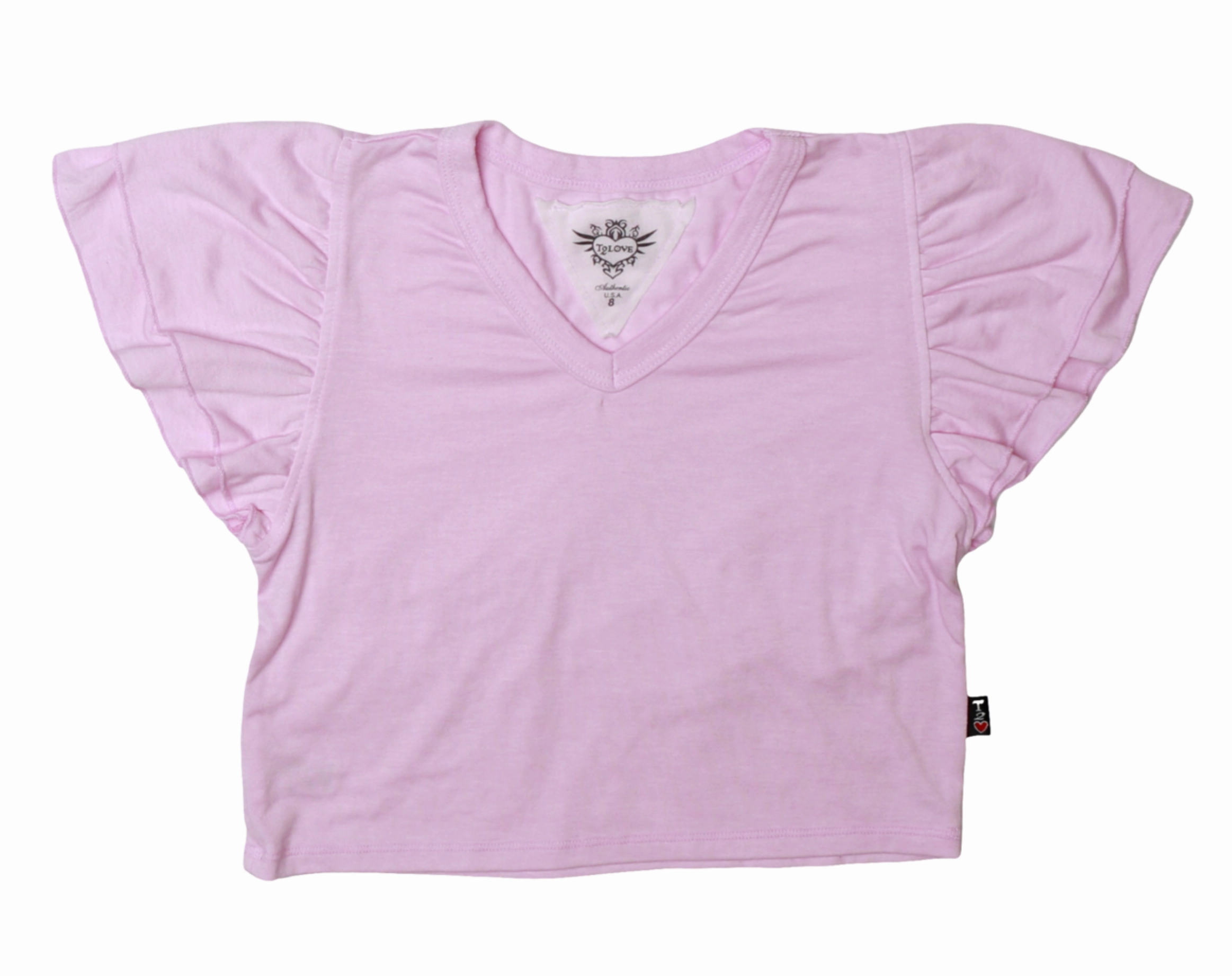 Ruffle Sleeve V Neck Top - Bubble Gum Pink SoftTouchFinish