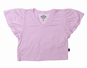 Ruffle Sleeve V Neck Top - Bubble Gum Pink SoftTouchFinish
