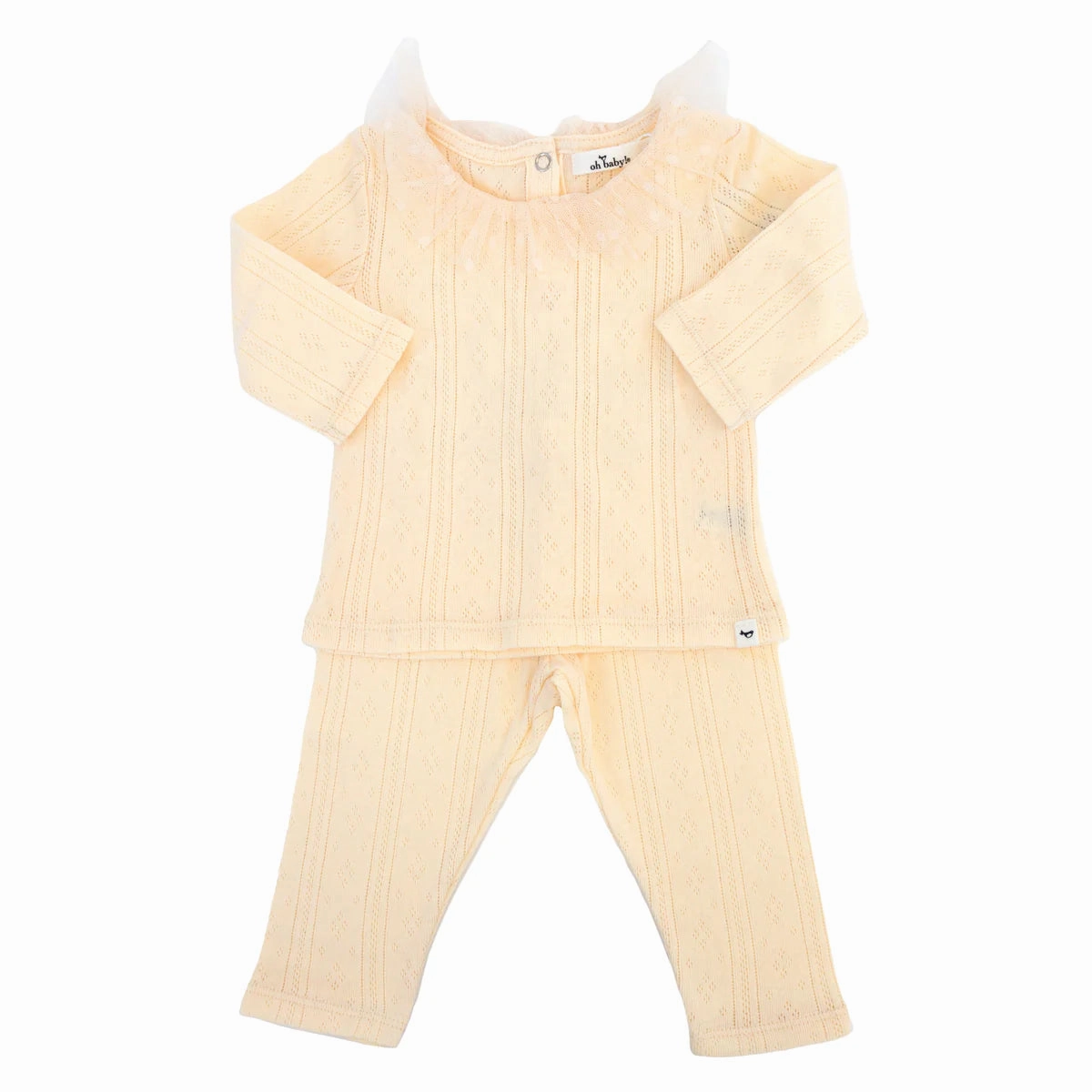 Pointelle Dotted Mesh Collar Set - Natural Sporty Design