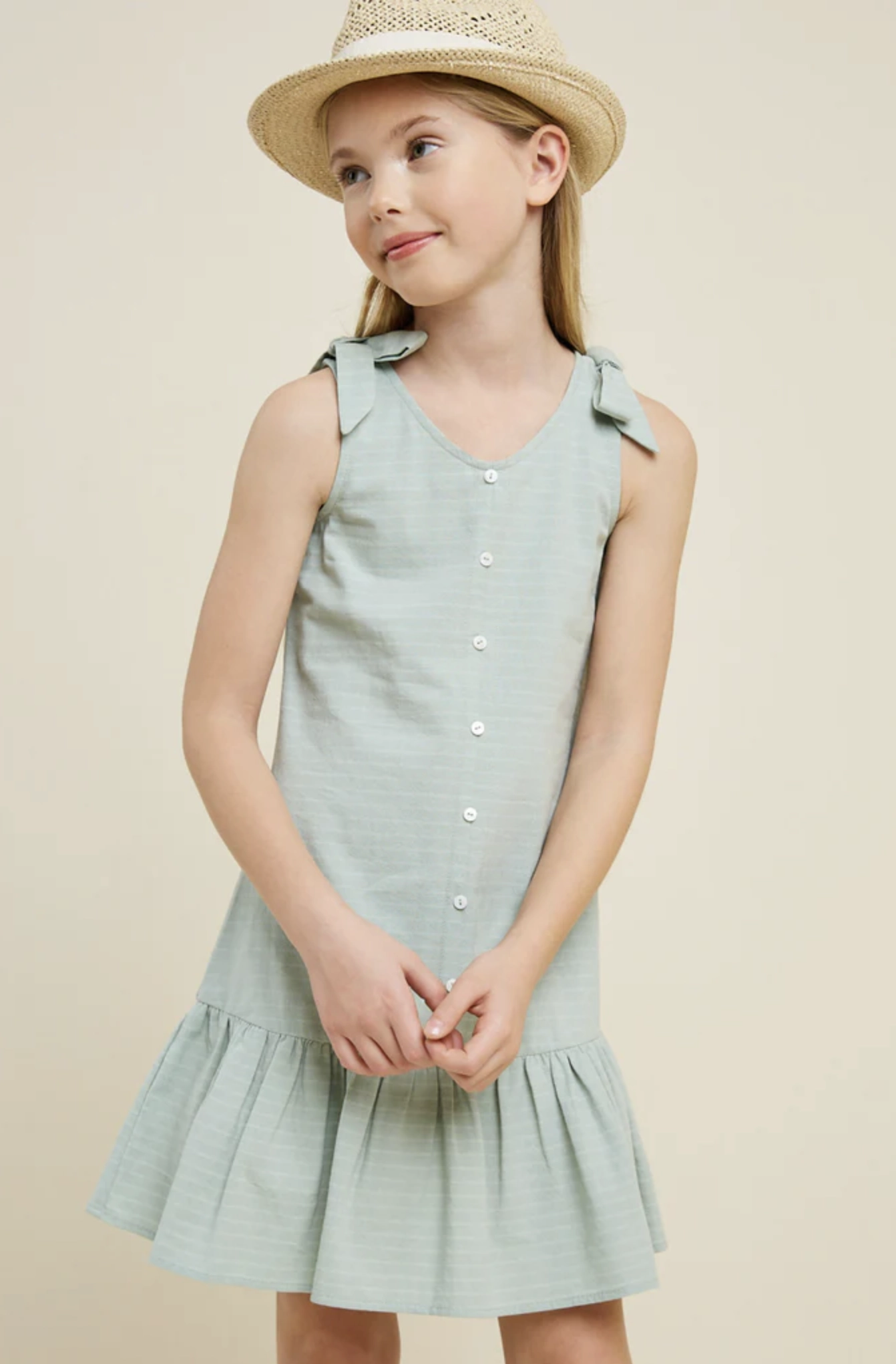 Winter Style Size MEDIUM 10Y ONLY Girls Bow Strap Button-Down Swing Dress