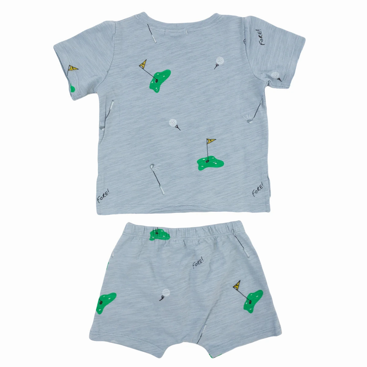 Raw Edge Tee and Shorts Set - Golf Print - Fog Spark Glow