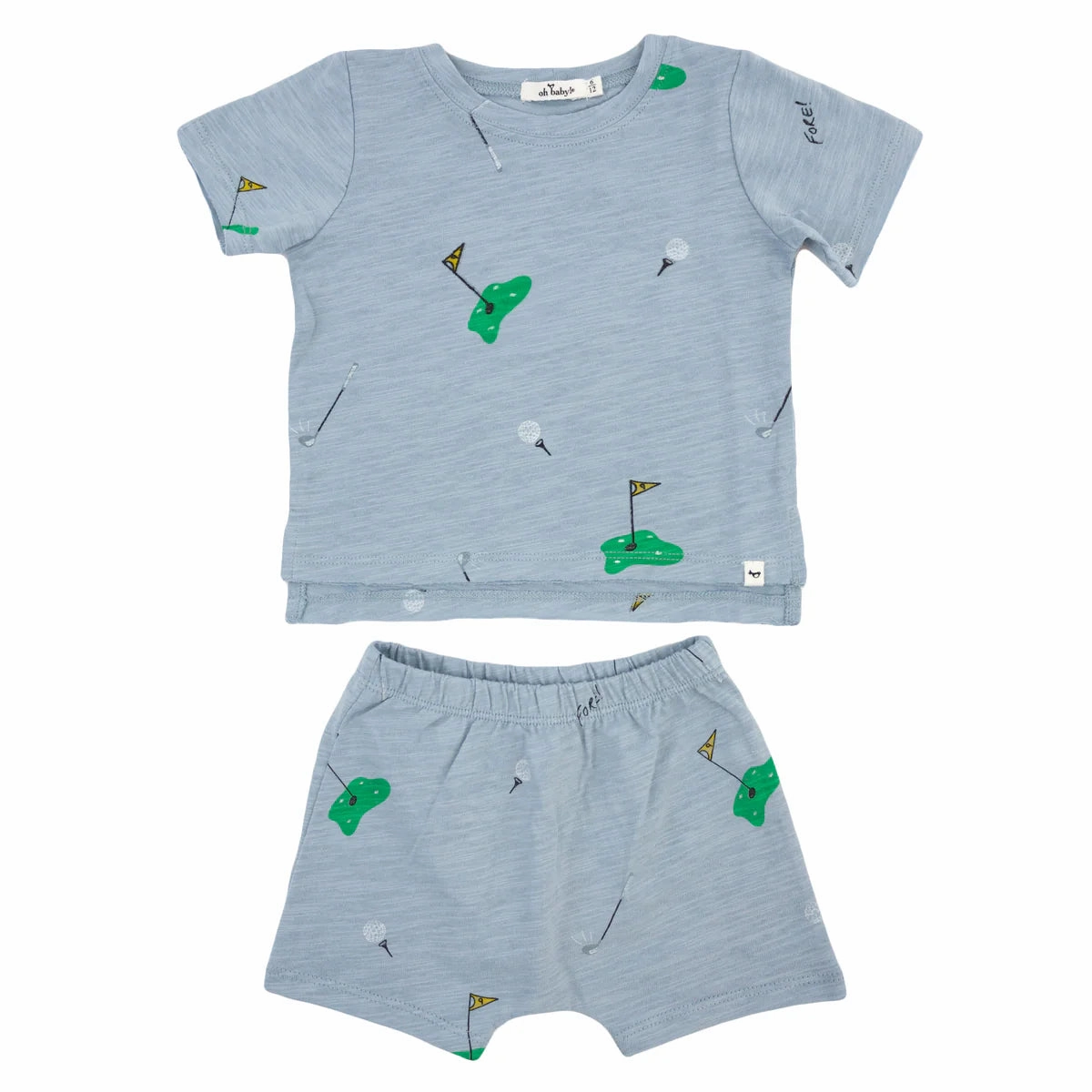 Raw Edge Tee and Shorts Set - Golf Print - Fog MinimalistStyle