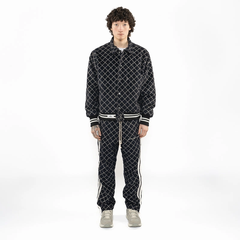 Relaxed Look Open Heart Advisory Board Crystals Diamond Quilted Varsity Jacket - Navy