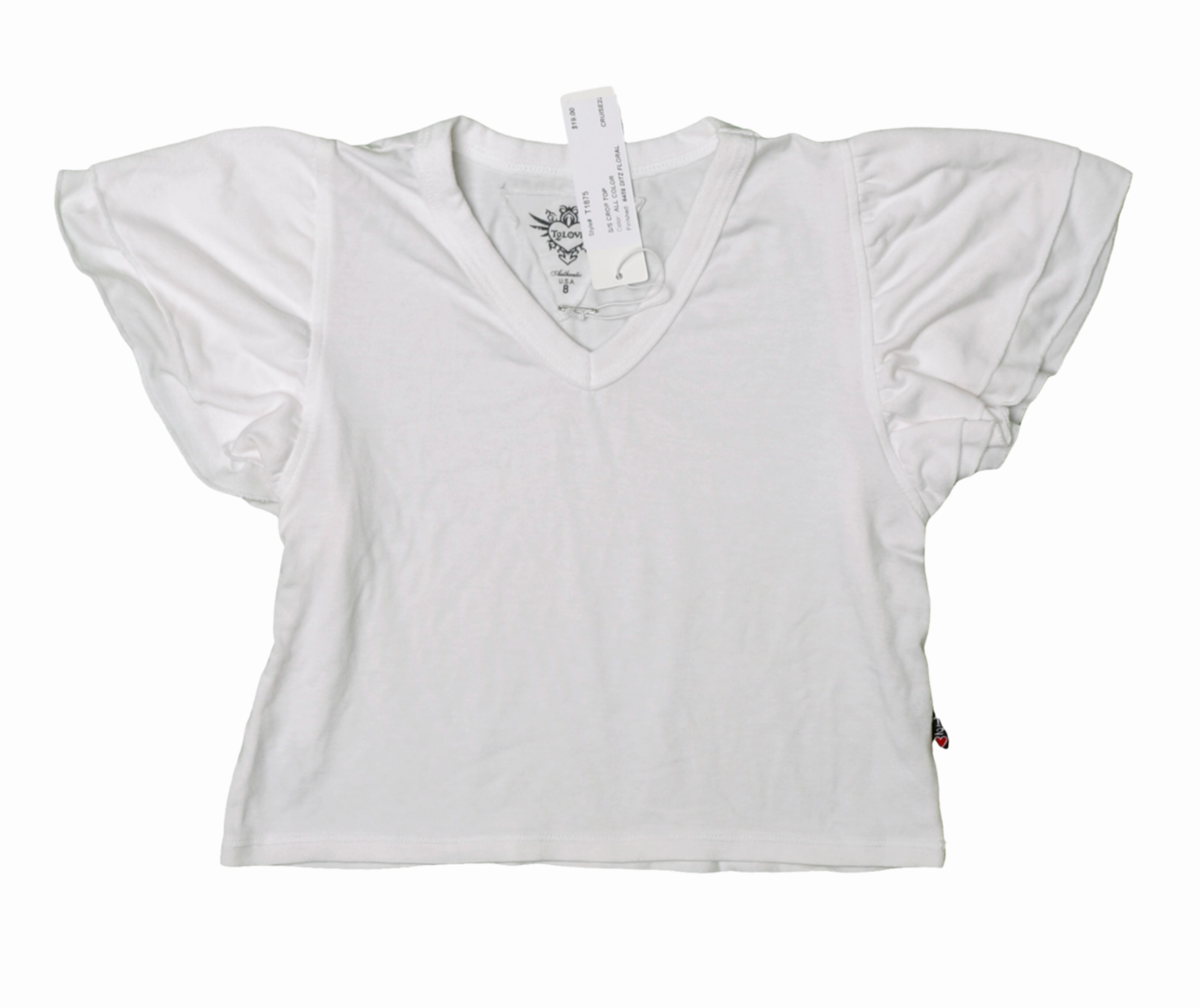 VersatileCuff Sharp Cut Ruffle Sleeve V Neck Top - White