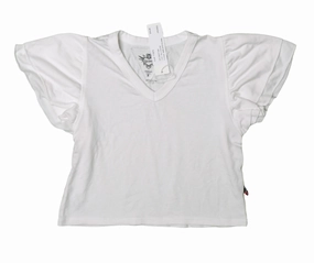ElasticWaistband Elite Vibe Ruffle Sleeve V Neck Top - White