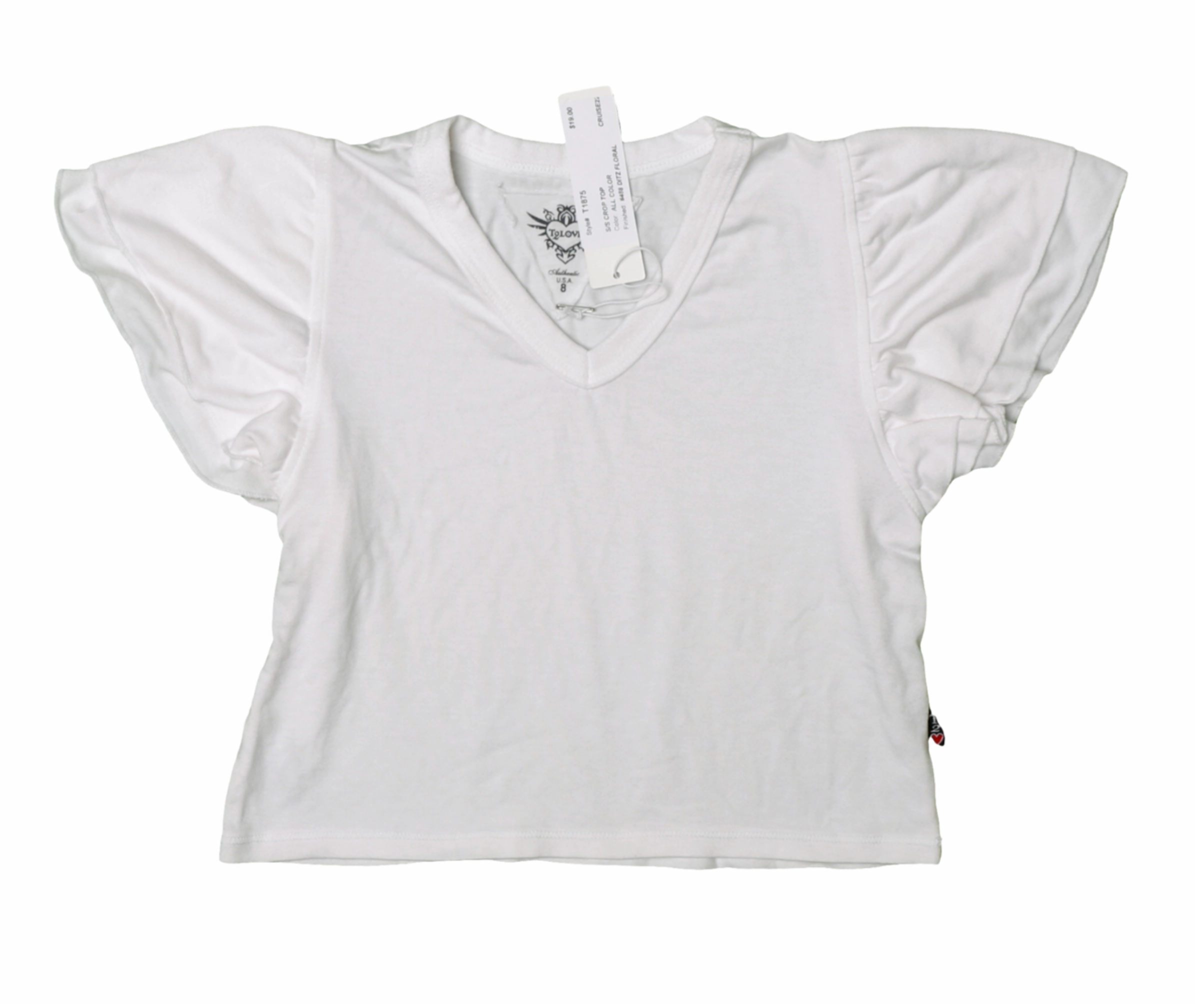 Ruffle Sleeve V Neck Top - White DurableCoverstitch