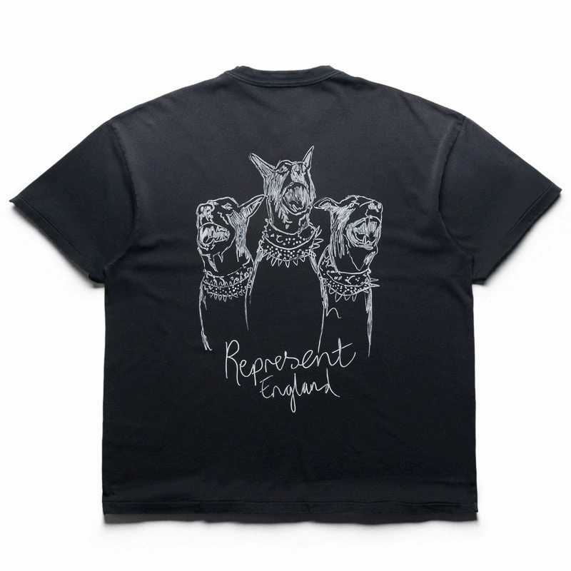Royal Ease Represent Hand Drawn Thoroughbred Dogs Tee - Aged Black