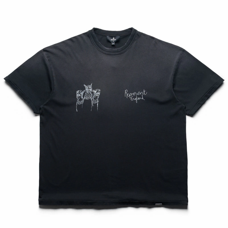 Represent Hand Drawn Thoroughbred Dogs Tee - Aged Black Sea Fit Smile Ease