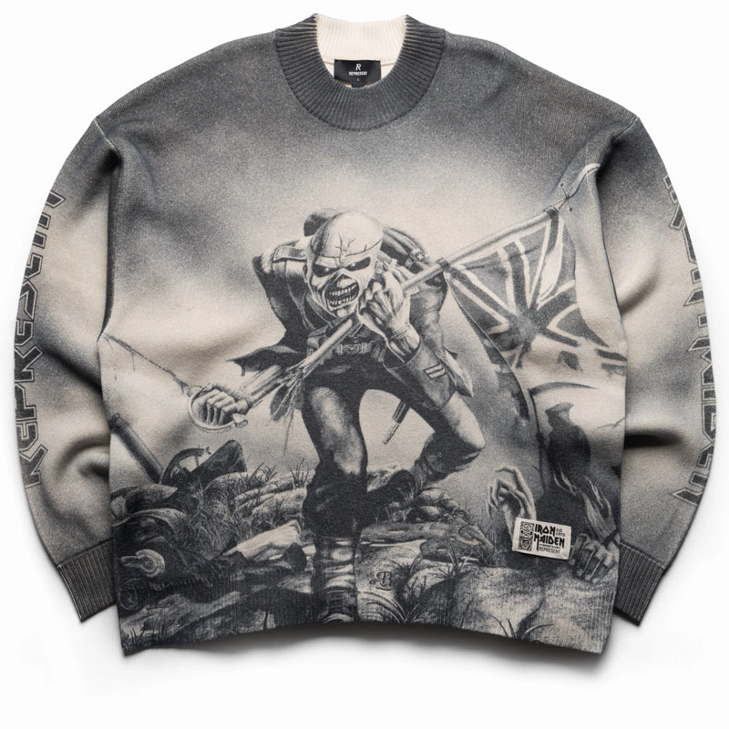 Iron Maiden x Represent Trooper Knit Sweater - Sunfade Grey Forest Air Elegant Top