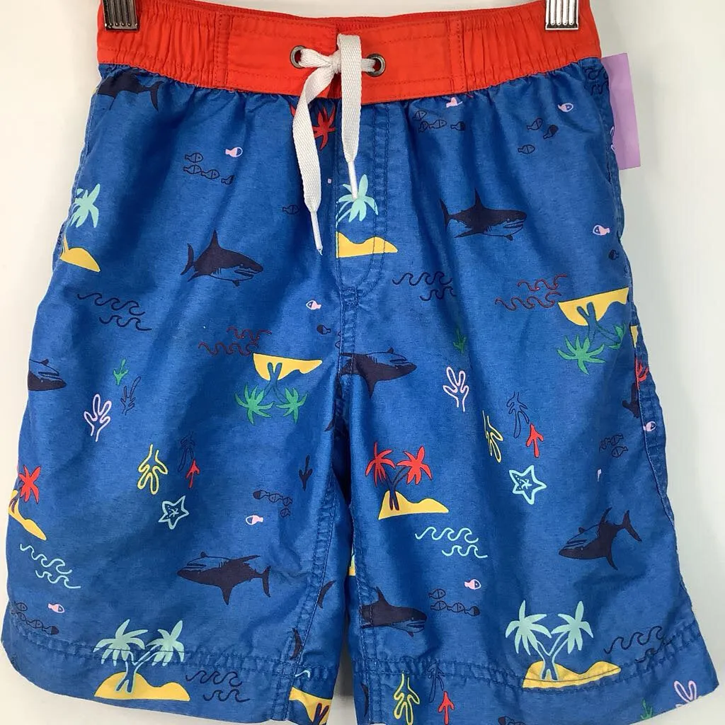 Size 5 (110): Hanna Andersson Blue Sea Print Swim Trunks Seam Free Waistband