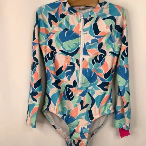 Size 8: Old Navy Blue/Orange/Green Leaves Long Sleeve 1pc Swimsuit Getaway-Pack