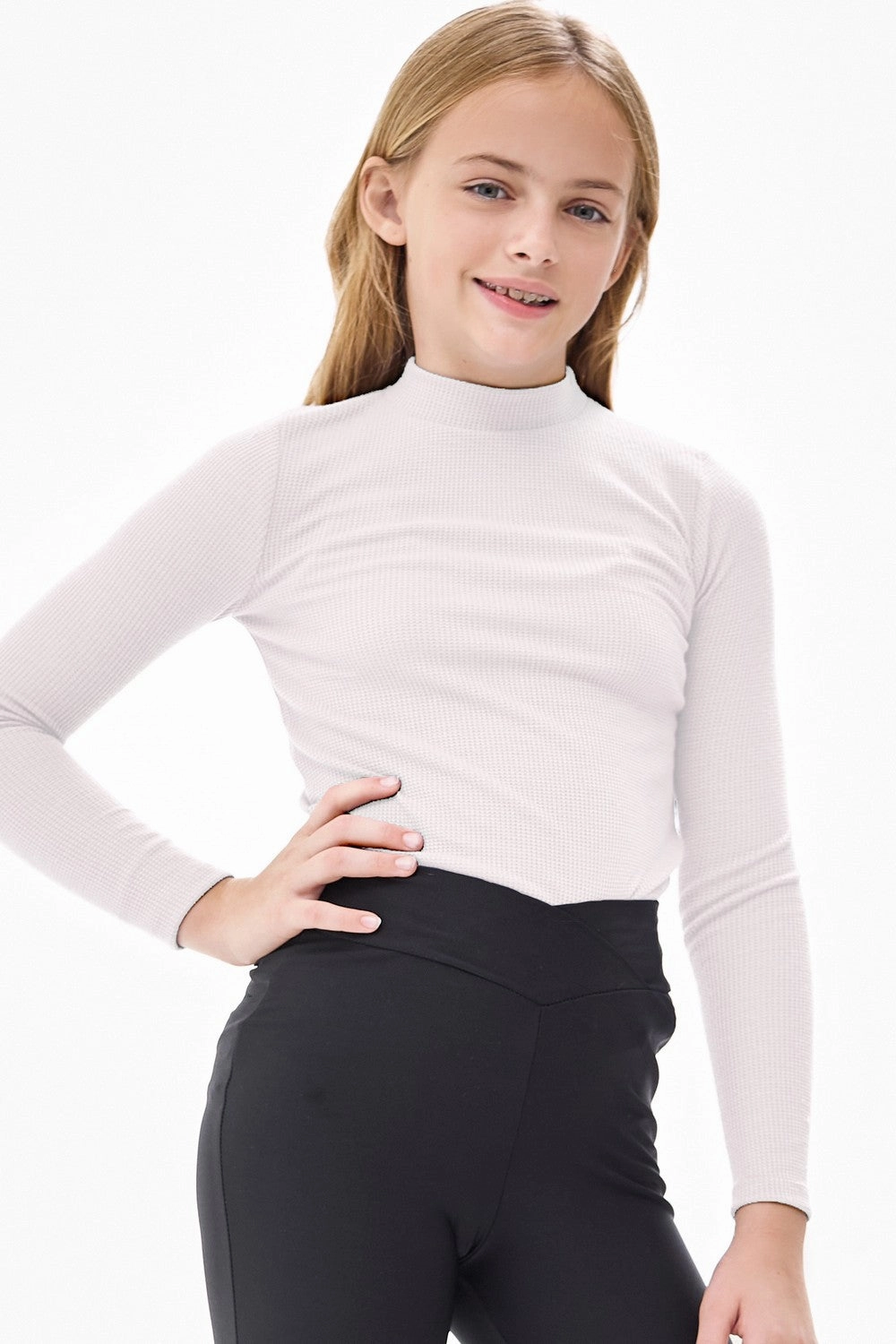 Thermal Knit Mock Neck Basic Top | Off White Glass Fit VersatileCuff