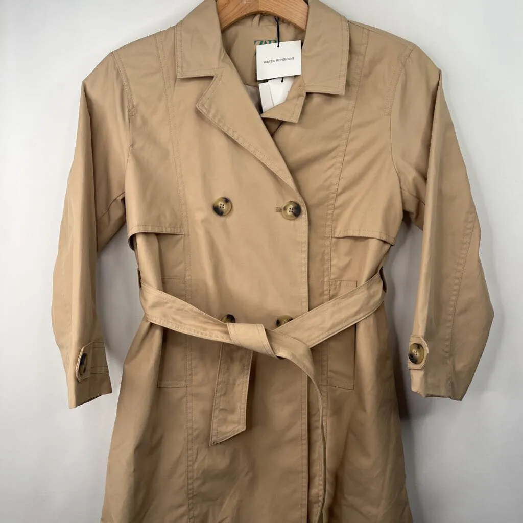 Water Resistant Shell Buttery Soft Handfeel Size 8: Zara Creme Water Repellent Trench Coat -NEW W/Tag