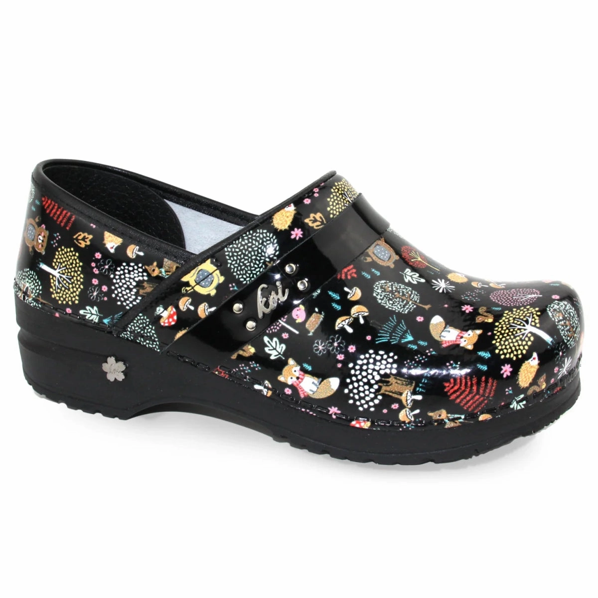 Sanita Woodland Creatures Womens Clog In Black Flexible Midsole
