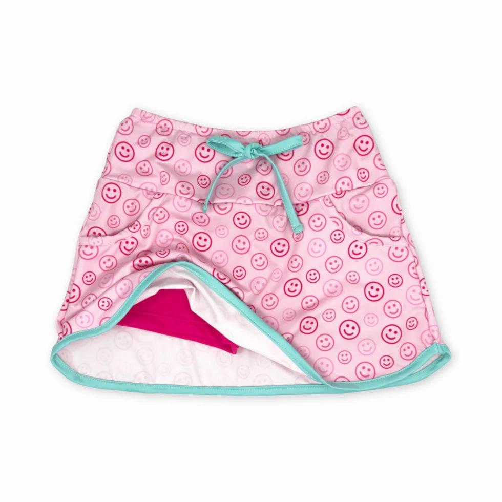 Tiffany Skort - Don't Worry Be Happy, Totally Turquoise EcoFriendly Dye Global Edge