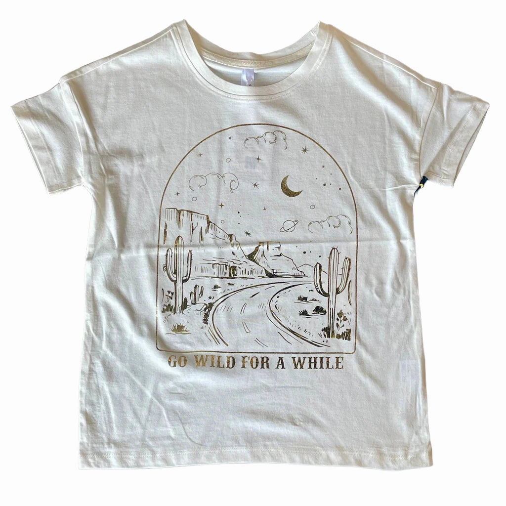 Go Wild For a While Gold Foil Tween Graphic Tee Hotel Style Nordic Light