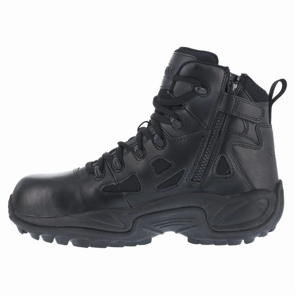 Reebok 6" Tactical Stealth Boot With Side Zipper Women's Composite Toe Rb864 In Black Dynamic Flex Grooves ankle support trail shoes